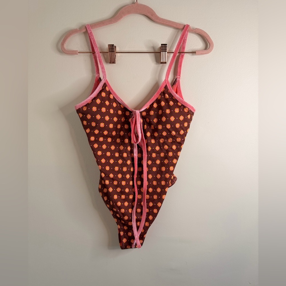 Chic Floral Brown and Pink Women's One Piece Swimsuit